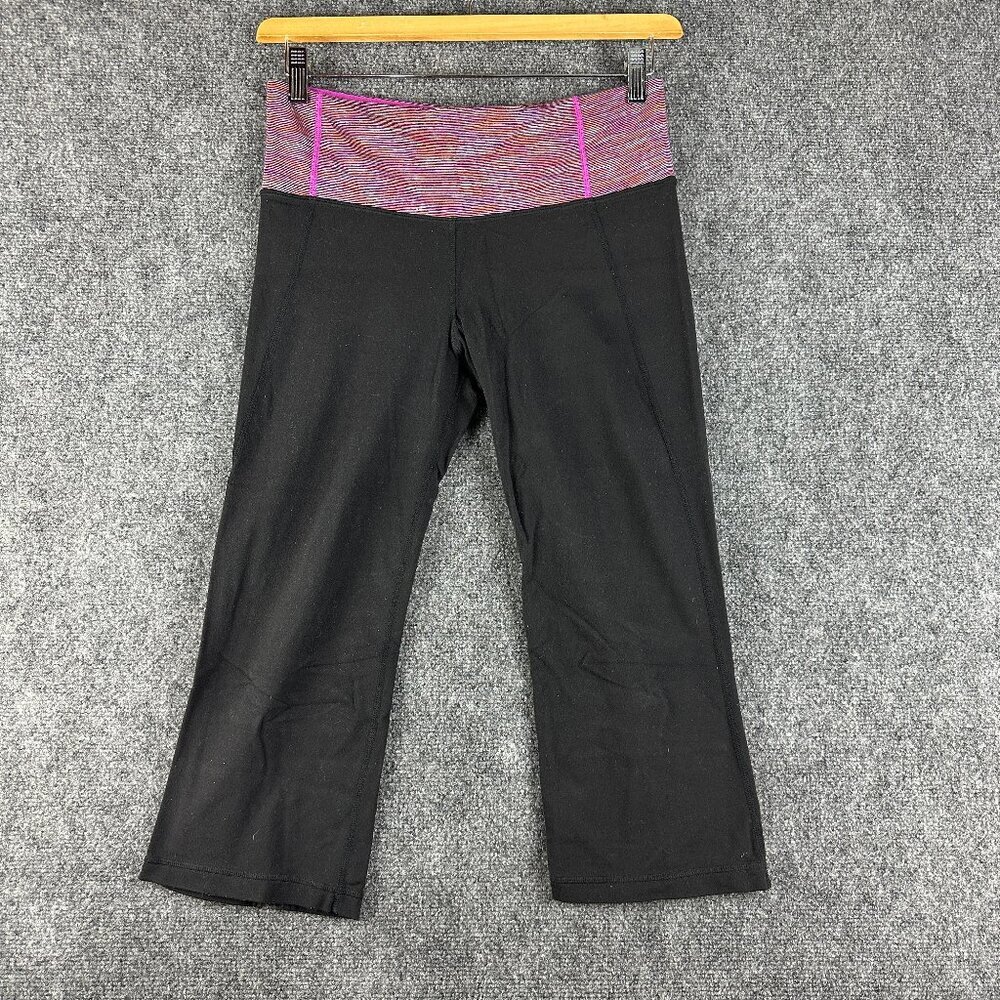 Lululemon Pants Womens 8 Skinny Black Stretch Pink Waistband Crop Leg Pullon